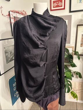 Sisley Dark purple Asymmetrical Drape Bodysuit Blouse Medium - tag cut
